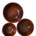 Wooden Serving Bowls Set of 3, Brown Natural Wood Finish, Round Nesting Bowls
