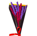 Crochet Lavender Bouquet, Purple and Red, Handmade Knit Flowers, Gift Wrapped with Ribbon