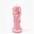 Decorative Pillar Candle, Pink, Rose Floral Design, Elegant Home Decor