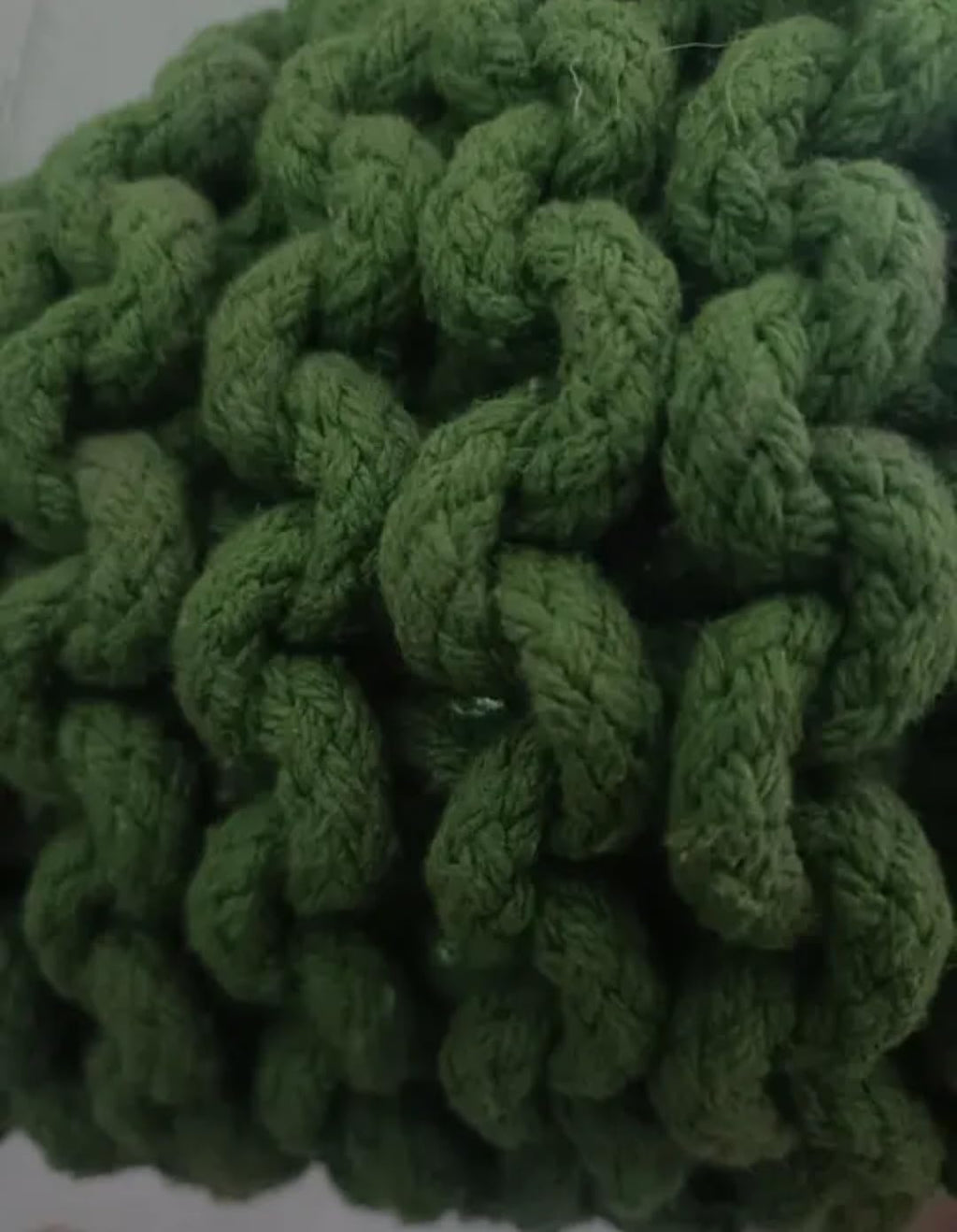 Handmade Crochet Hanging Basket, Green, Cotton Rope, Wall Mounted Storage Planter