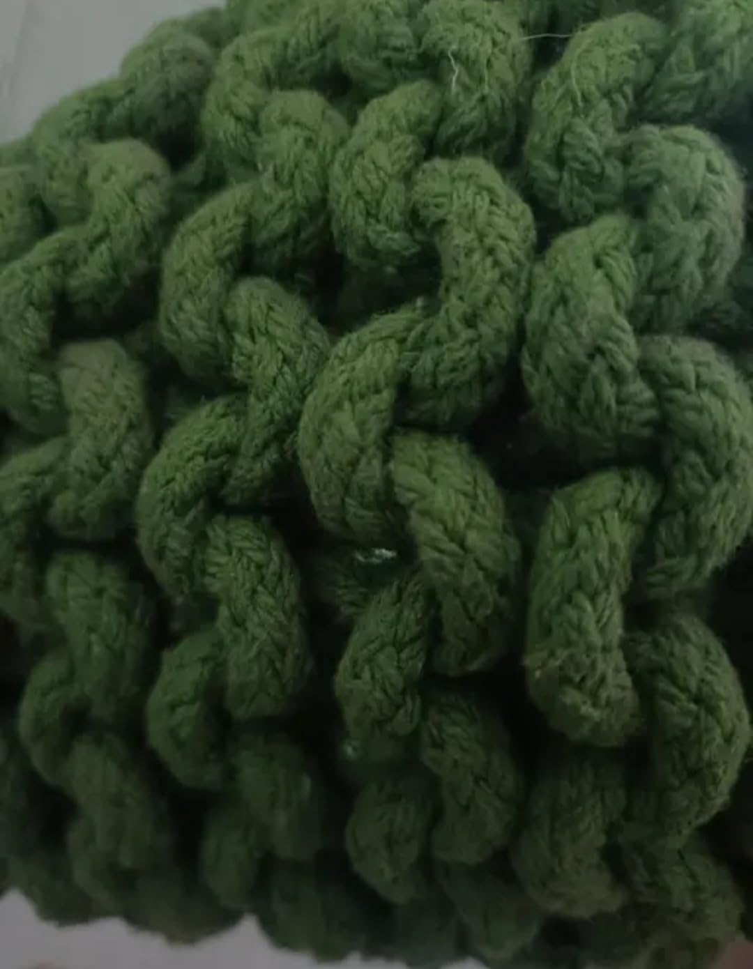 Handmade Crochet Hanging Basket, Green, Cotton Rope, Wall Mounted Storage Planter