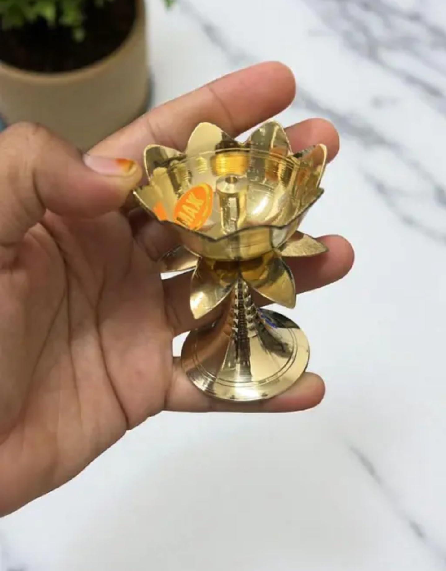 Decorative Brass Lotus Flower Candle Holders, Gold, Traditional Style, Set of 2, Floral Design, Temple Decor
