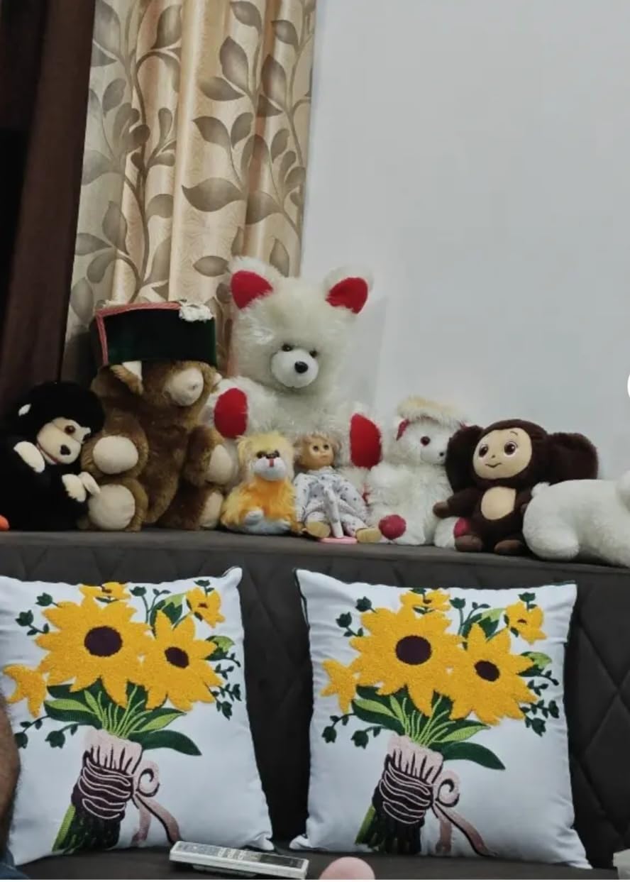 Sunflower Bouquet Embroidered Throw Pillow Covers, White, Floral, Set of 2