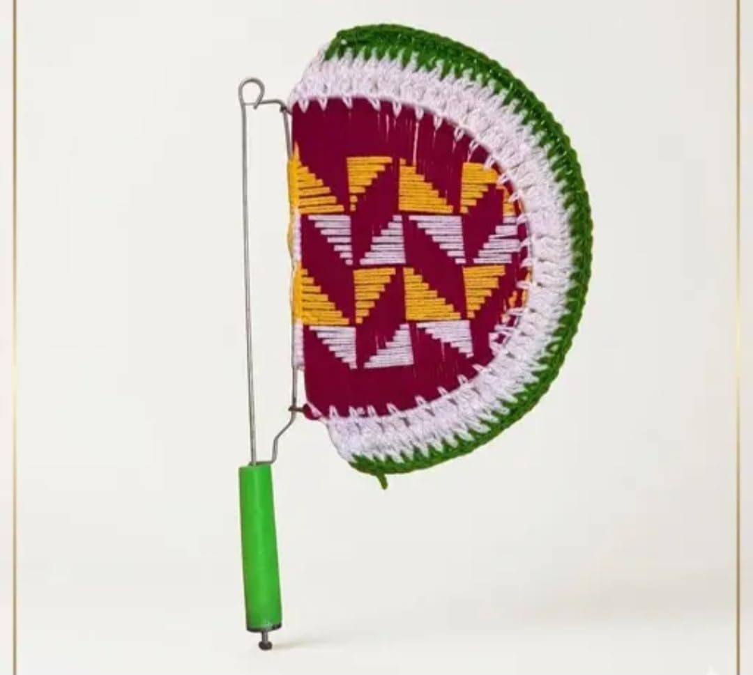 Handmade Crochet Hand Fan, Multicolor, Semi-Circle Shape, Traditional Style, Decorative Woven Design