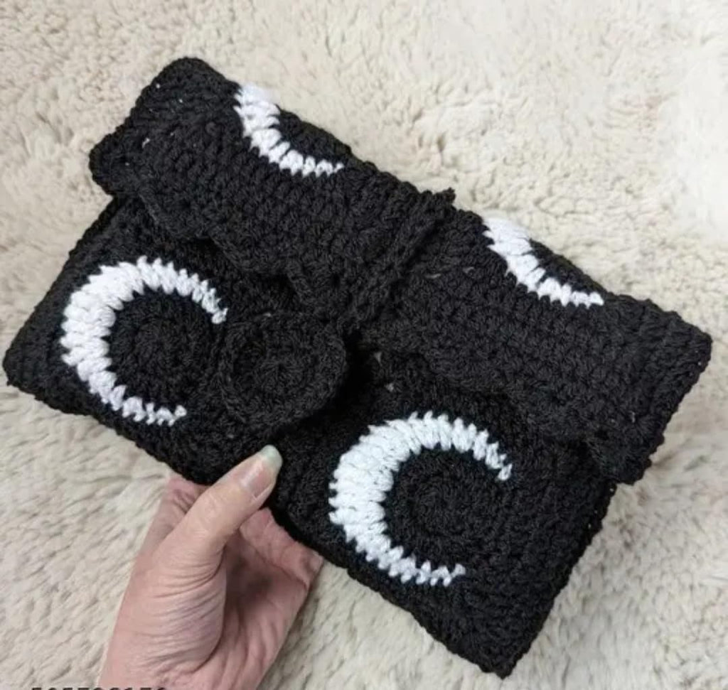 Crochet E-Reader Sleeve, Black and White, Handmade Knit Pouch Compatible with Kindle, Cassette Tape Style