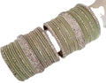 Sage Green Silk Thread Bangles with Silver Crystal Embellishments, Traditional Indian Style, Set of Bangles