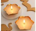 Decorative Lotus Shaped Candle Holders, Gold Metal Rim, White Wax, Elegant Floral Design, Set of 2, for Home Decor