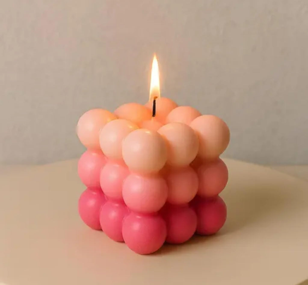 Bubble Cube Decorative Candle, Pink Ombre, Modern Design
