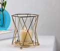 Geometric Gold Metal Candle Holder with Glass Hurricane, Pillar Candle Stand, Home Decor