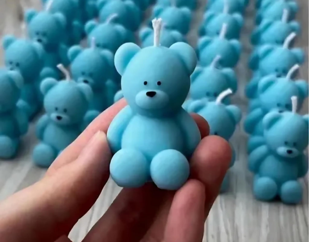 Blue Bear Candle, Teddy Bear Shape, Decorative Wax Candle, Baby Shower Party Decor