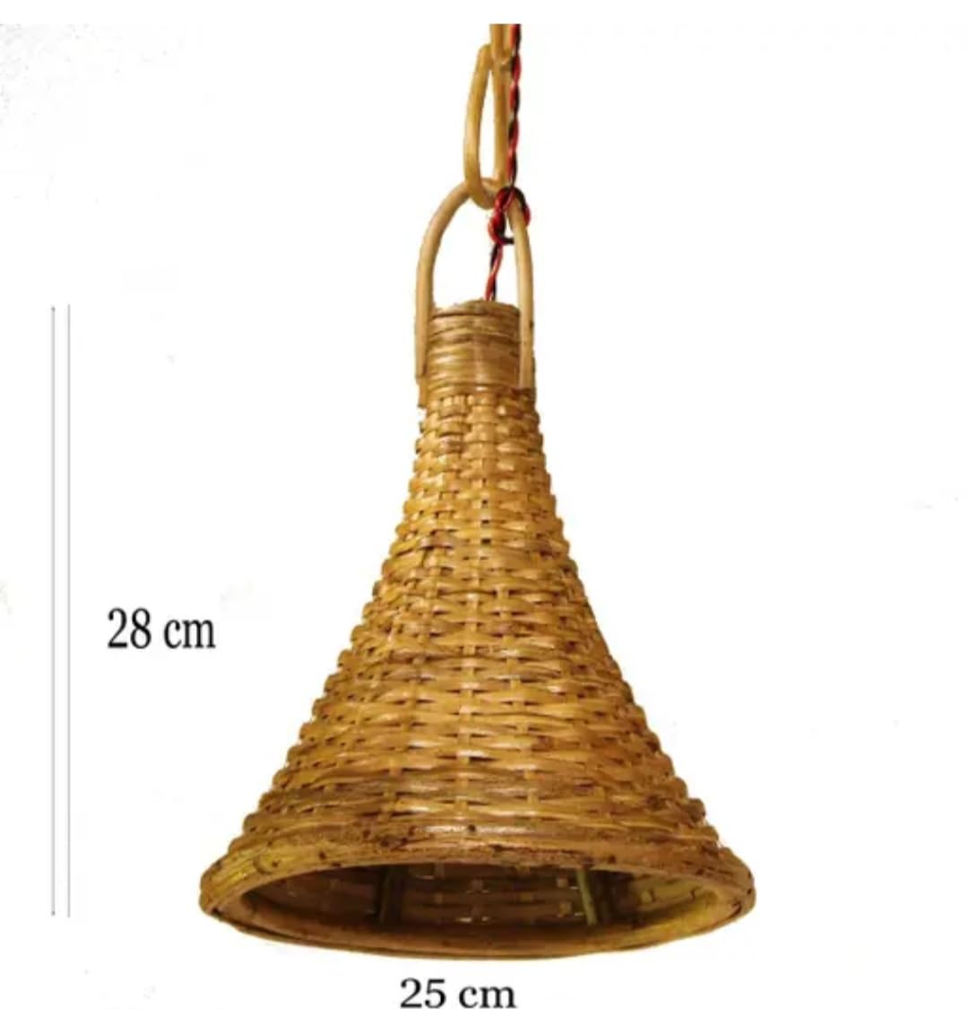 Woven Bamboo Pendant Light, Conical Shade, Warm Ambient Lighting, Asian Style