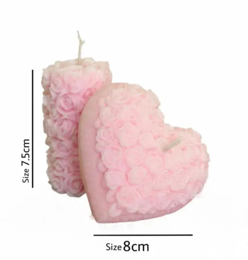 Rose Embossed Pillar Candles, Pink, Dual Wick, Floral Textured, Romantic Home Decor, Set of 2