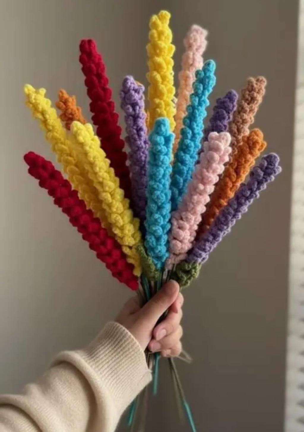 Handmade Crochet Lavender Bouquet, Multicolor, Knitted Artificial Flowers, Home Decor Gift, Set of 5