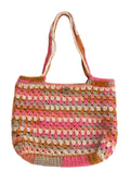 Handmade Crochet Tote Bag, Multicolor Striped, Granny Square Pattern, Shoulder Bag