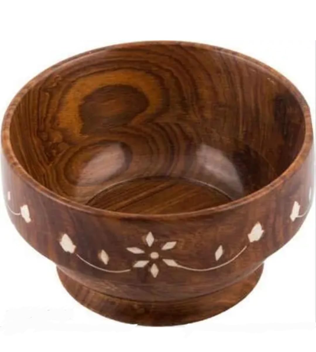 Wooden Chapati Box with Lid, Brown, Handcrafted Floral Inlay Design, Round Storage Container