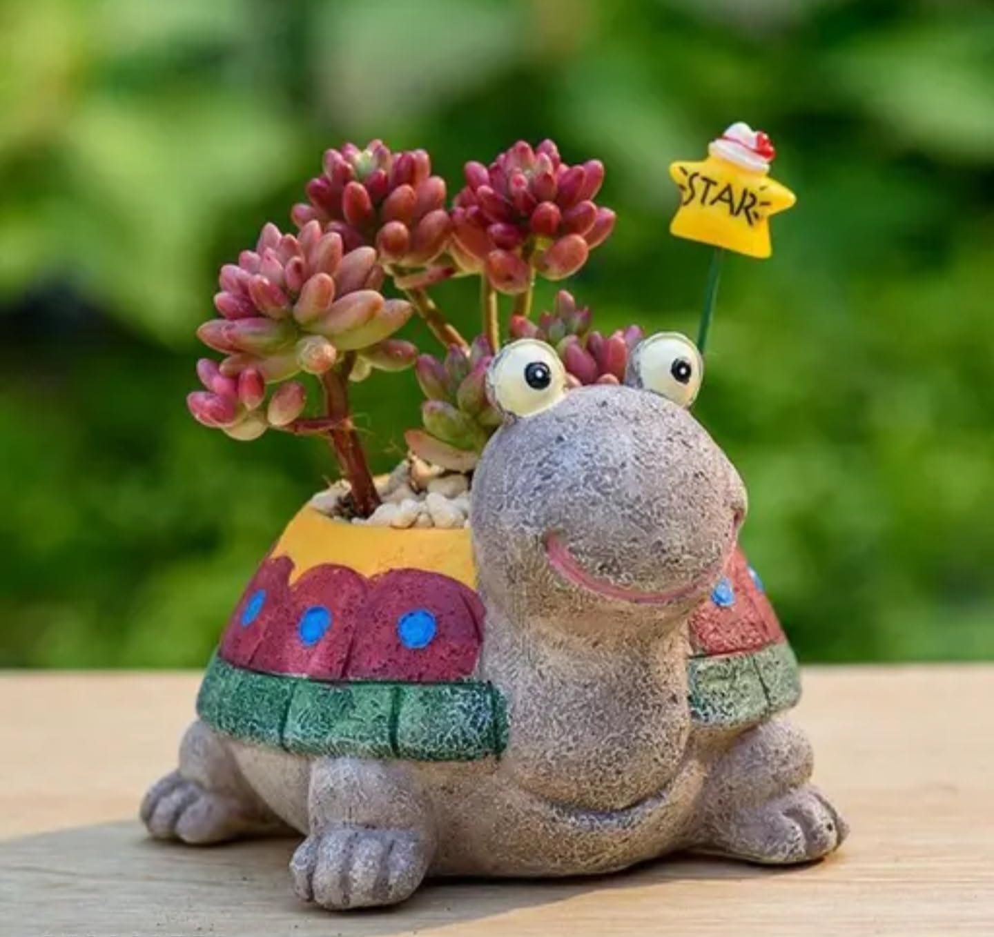 Cute Turtle Succulent Planter, Garden Decorative Plant Pots, Green and Multicolor, Resin Material, Mini Animal Design for Indoor Plants