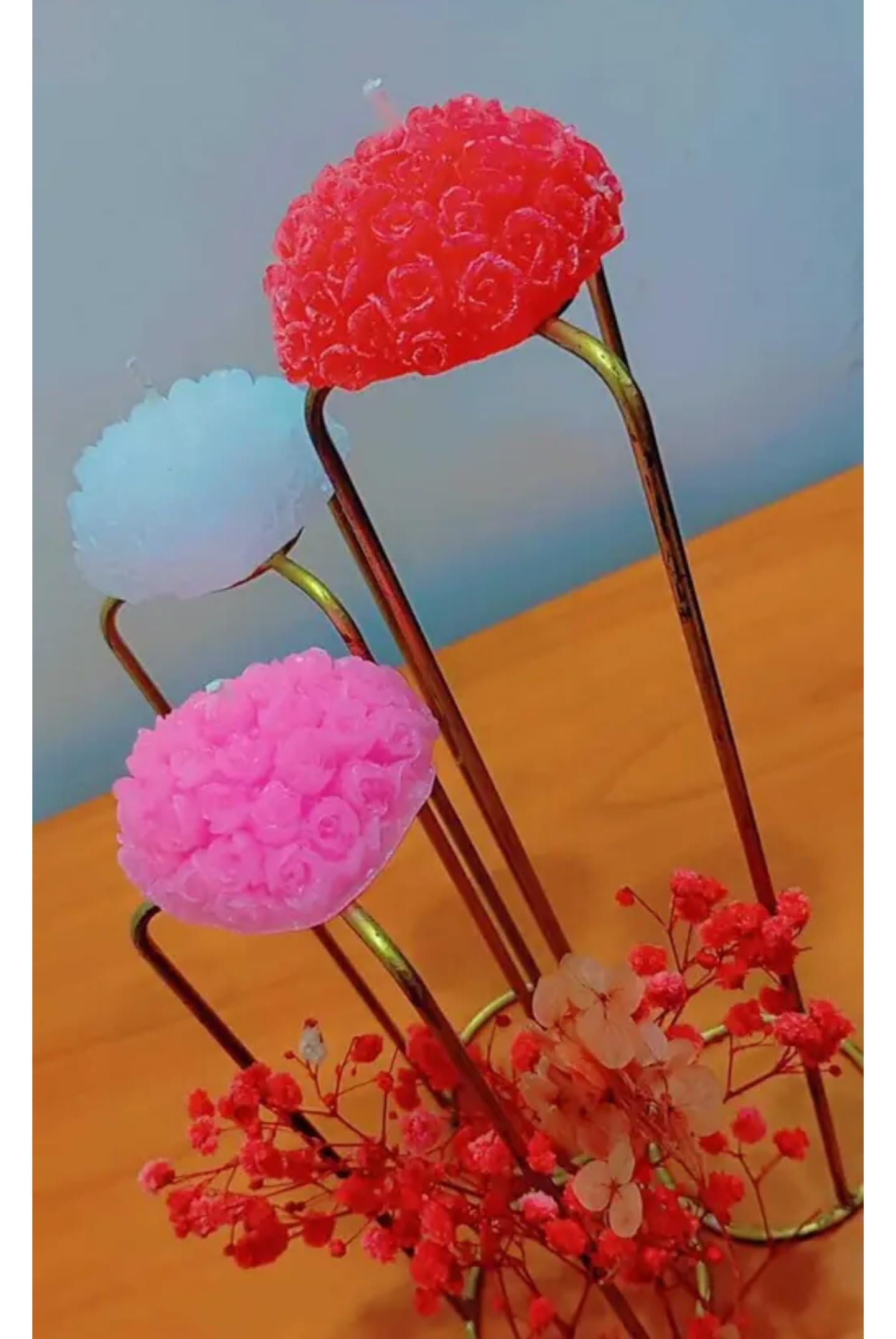 Decorative Heart-Shaped Rose Candles, Set of 3, Pink, Red and White