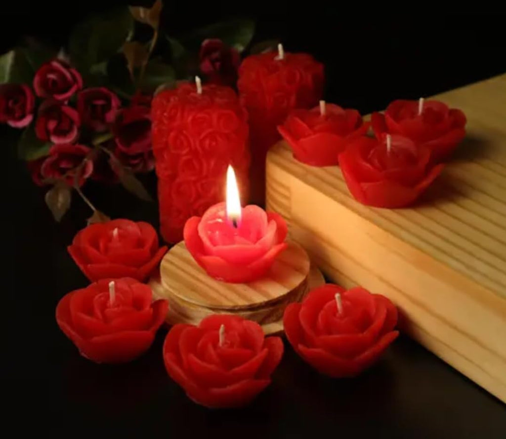 Red Rose Shaped Decorative Candles Set, Romantic Scented Candle, romanticgift for Valentine, Gift for her, Candle Gift, 10 Pieces