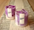 Lavender Latte Scented Candle, Purple and White Layered, Glass Container, 15 oz, Decorative Soy Blend