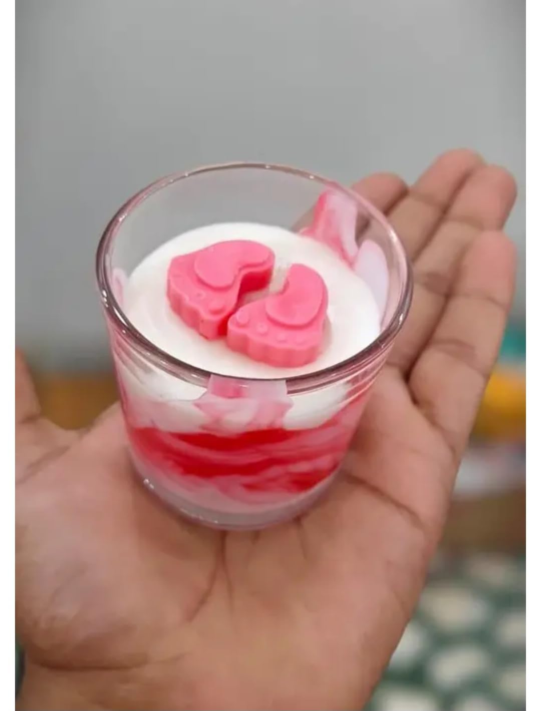 Baby feet Scented Jar Candle, Red and White Swirl, Glass Container, Floral Wax Topper