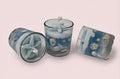 Ocean Themed Candles with Seashells, Blue and White Swirl, Glass Jar