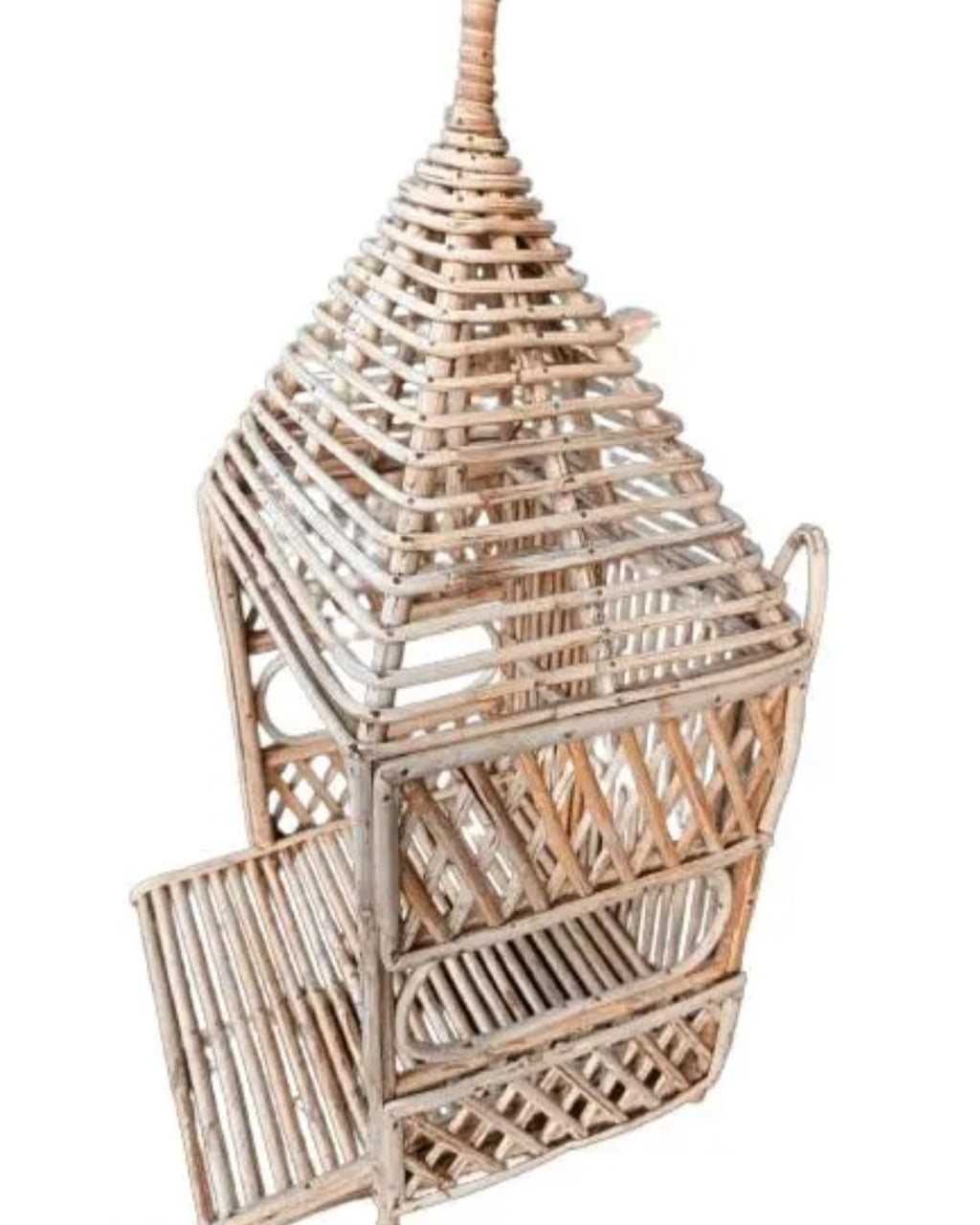 Handcrafted Rattan Lantern Cage, Natural Bamboo, Decorative Spiral Top, Rustic Boho Style, Indoor Display