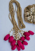 Bridal Braid Hair Chain, Gold Tone with Red Tassels and Pearl Beads, Traditional Indian Style, paranda