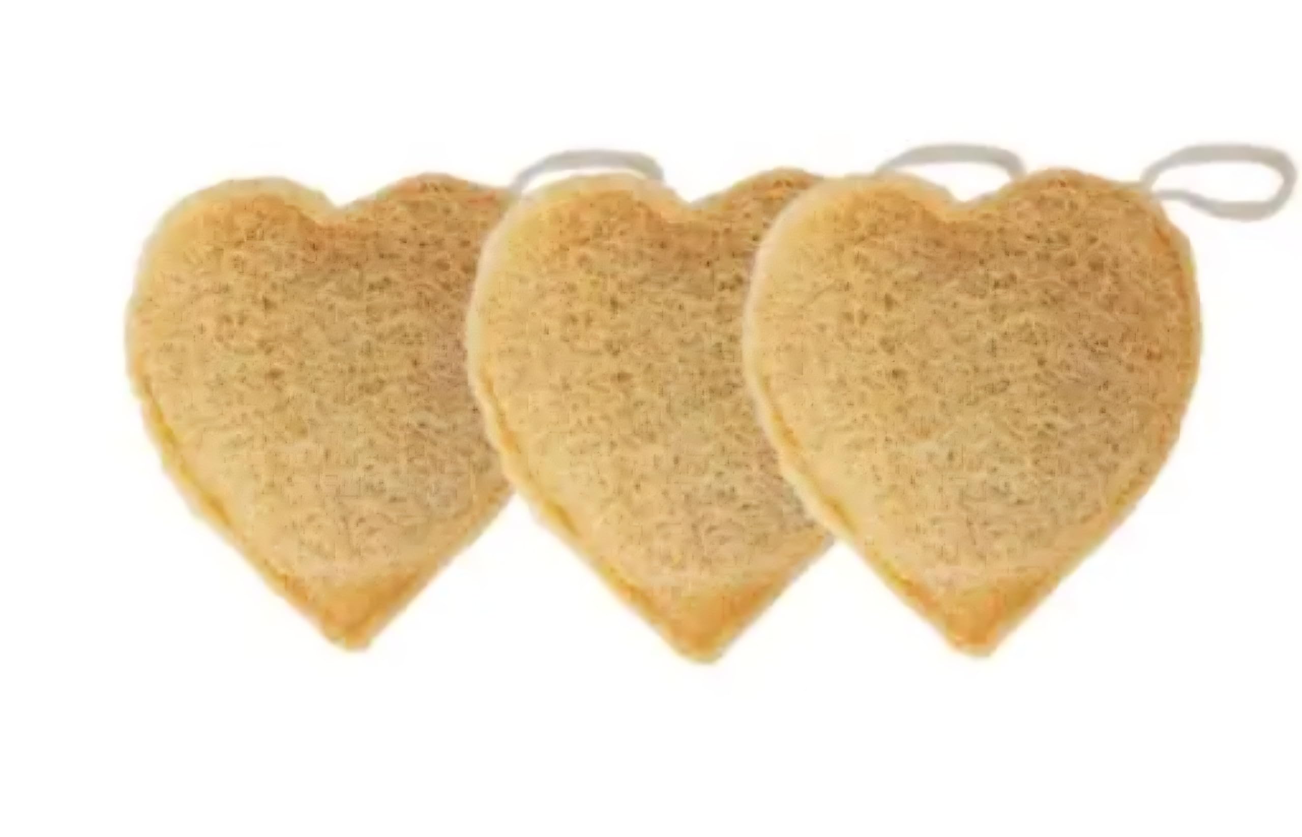 Heart-Shaped Sponge, Natural Cellulose, with Hanging Loop, Pack of 3