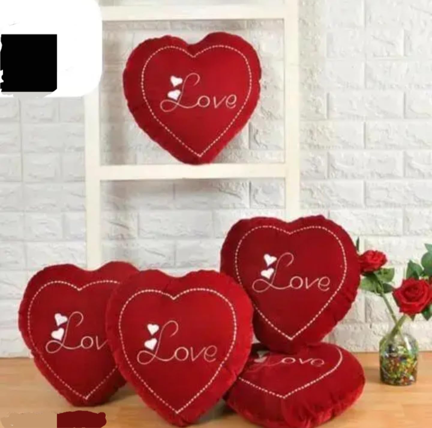 Handmade Plush Heart-Shaped Love Pillows, Decorative Valentine's Day Throw Cushions with Embroidered Design, Set of 5