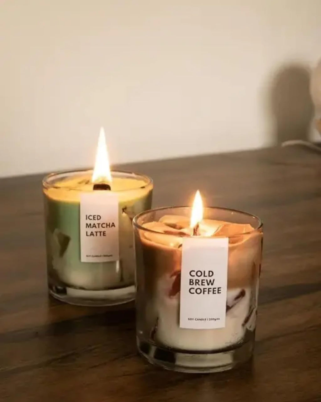 Coffee Scented Candle Set, Iced Matcha Latte and Cold Brew Coffee Fragrances, Glass Jar Candles, 2-Pack