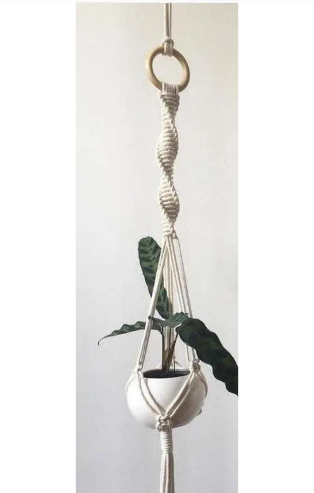 Macrame Plant Hangers Set of 3, Handcrafted Cotton Rope, White Ceramic Pots, Decorative Wall Hanging