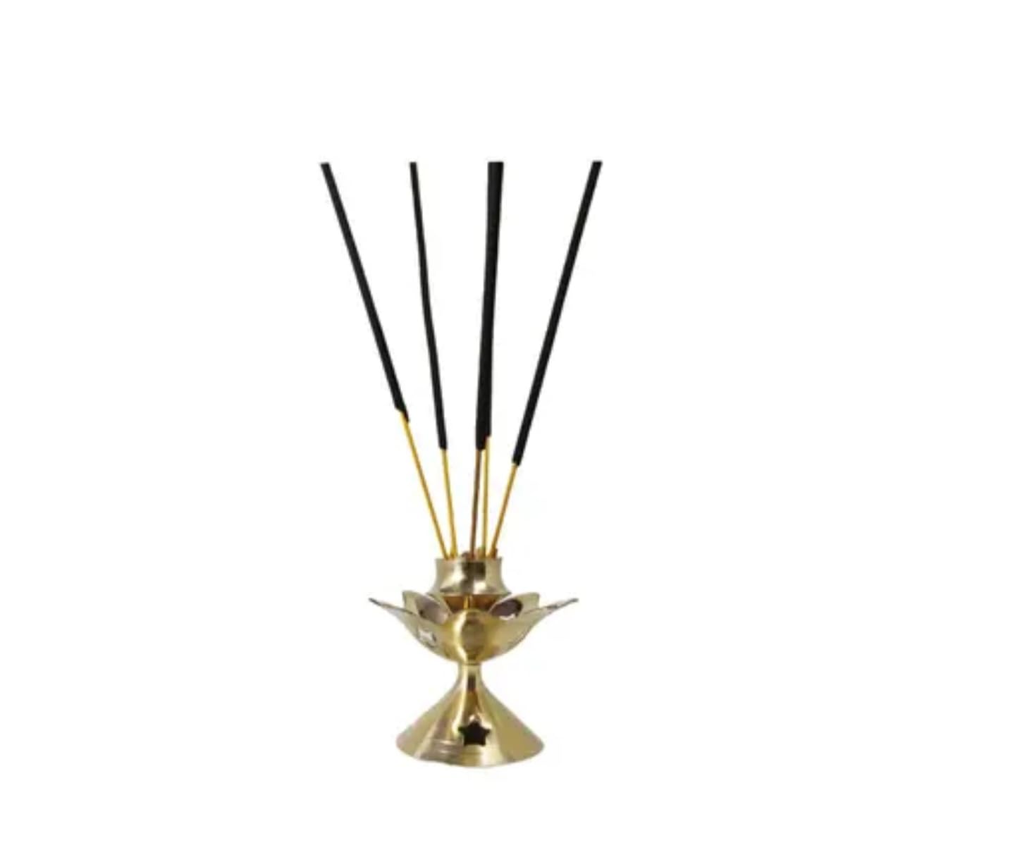 Brass Incense Holder and Burner Set, Traditional Lotus Design, Gold Finish, Decorative Metal Stand for Sticks, Home Temple Accessories