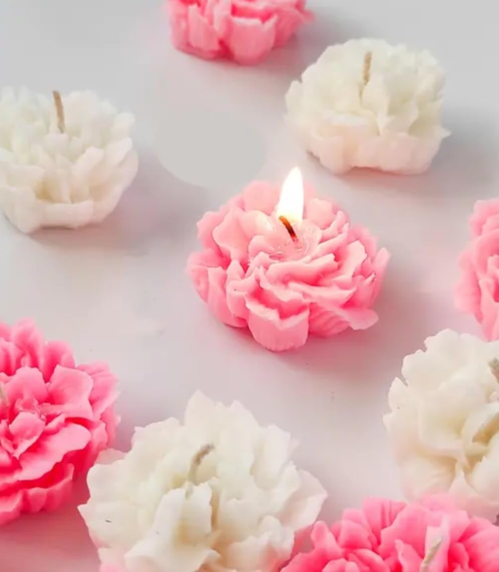 Decorative Flower-Shaped Candles, Pink and White, Set of 8