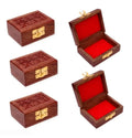 Handcrafted Wooden Jewelry Box with Red Velvet Interior, Small Decorative Storage Chest, Brown, Carved Floral Design, Gold Metal Clasp