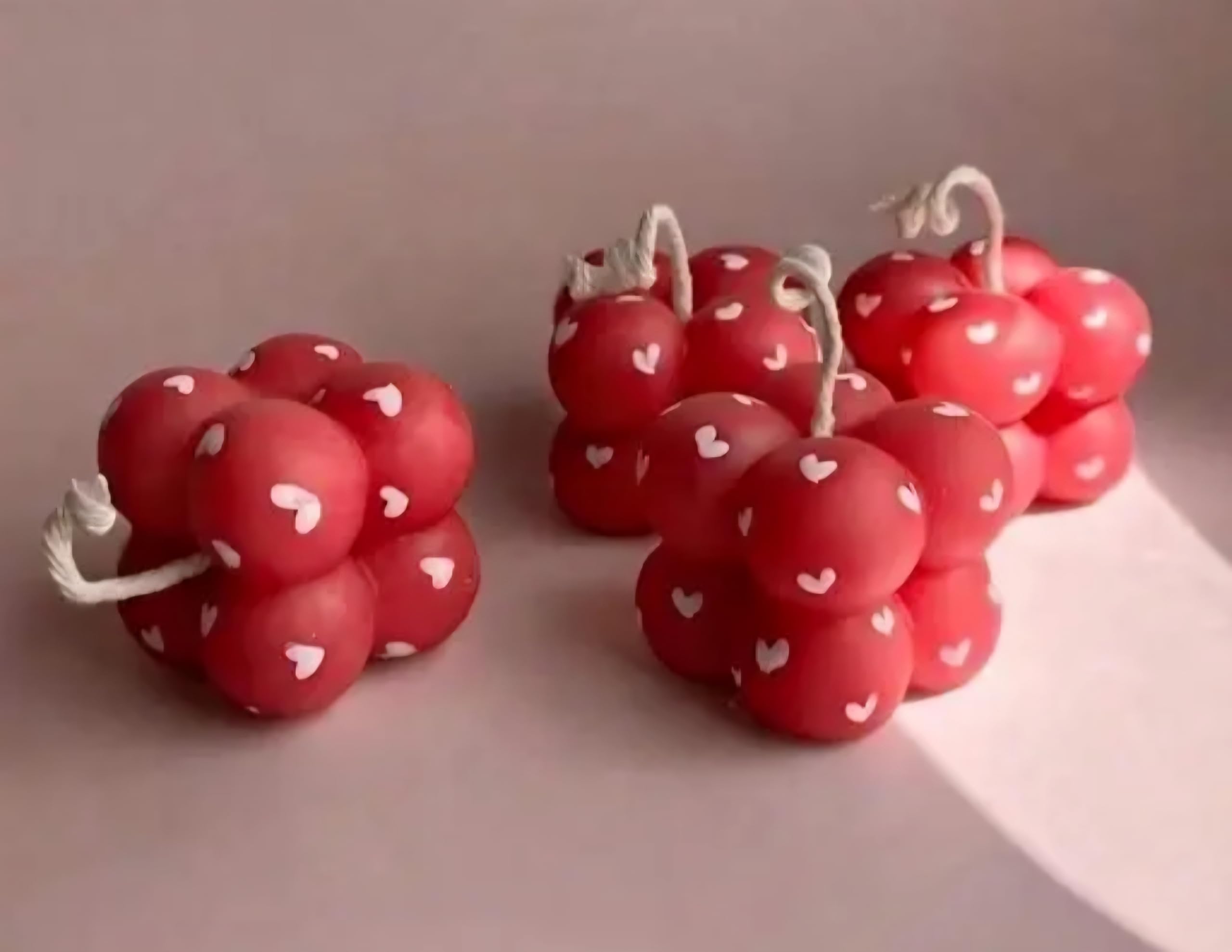 Bubble Candles Red with White Hearts, Decorative Cube Shape, Set of 4, Valentine's Day Theme