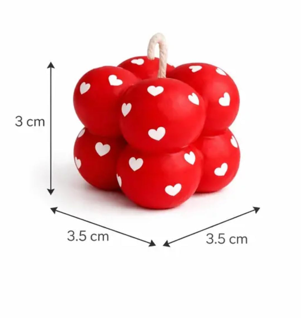 Bubble Candles Red with White Hearts, Decorative Cube Shape, Set of 4, Valentine's Day Theme