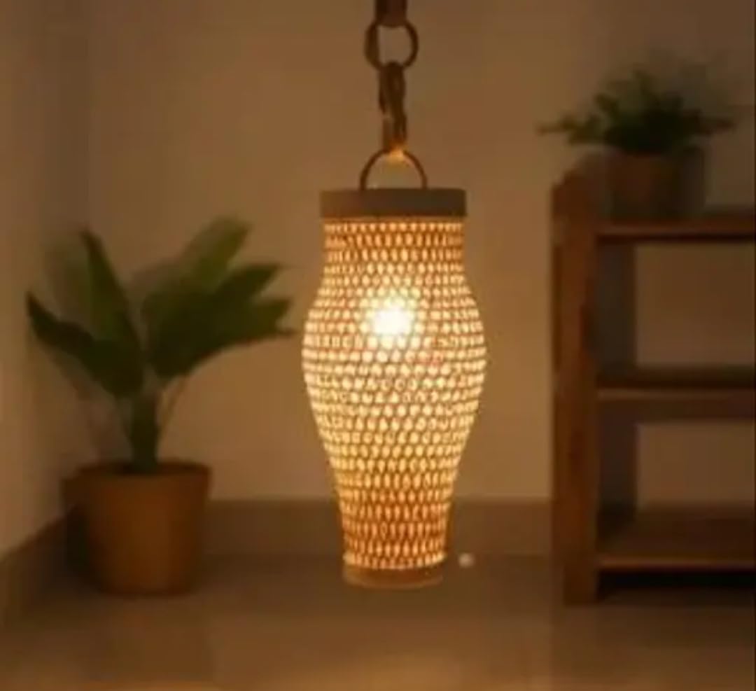 Handwoven Rattan Pendant Light, Natural Woven Bamboo Hanging Lamp, Vase Shape Design