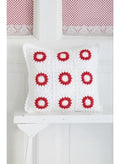 Crochet Throw Pillow Cover, White and Red, Floral Circle Granny Square Pattern, Decorative Cushion Cover