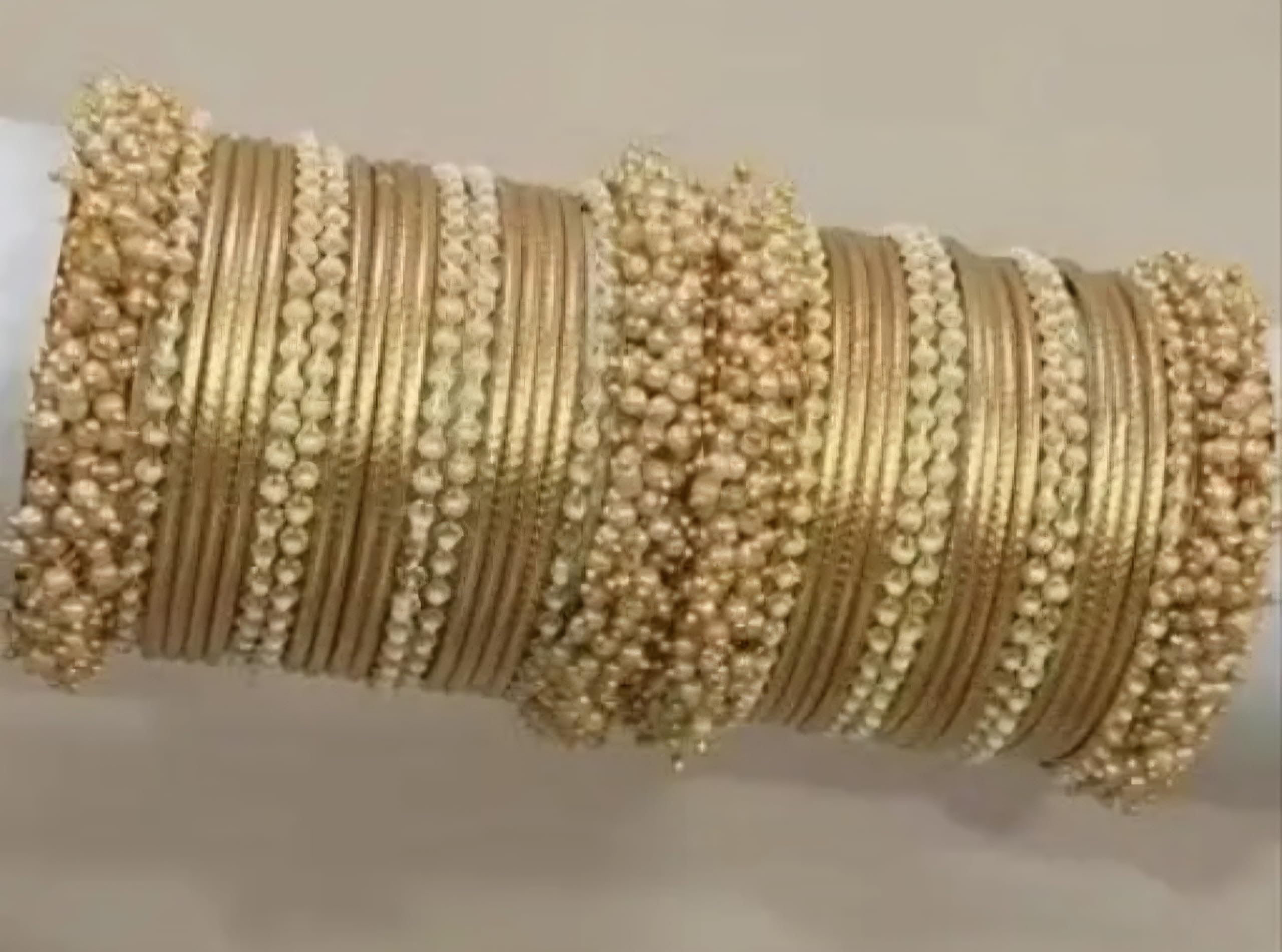 Gold-Tone Pearl Beaded Bangles Set, Traditional Indian Bridal Chura, Festive Occasion