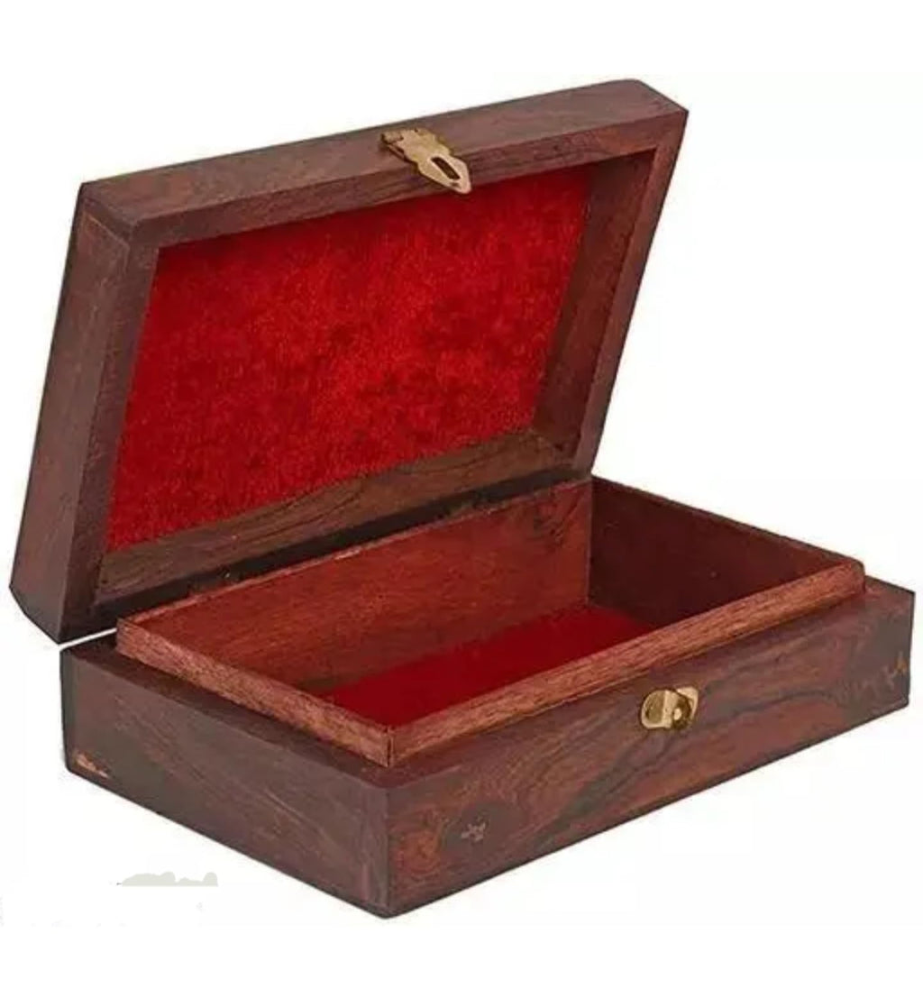 Handcrafted Wooden Jewelry Box with Gold Leaf Design, Rosewood, Carved Floral Pattern, Vintage Storage Case