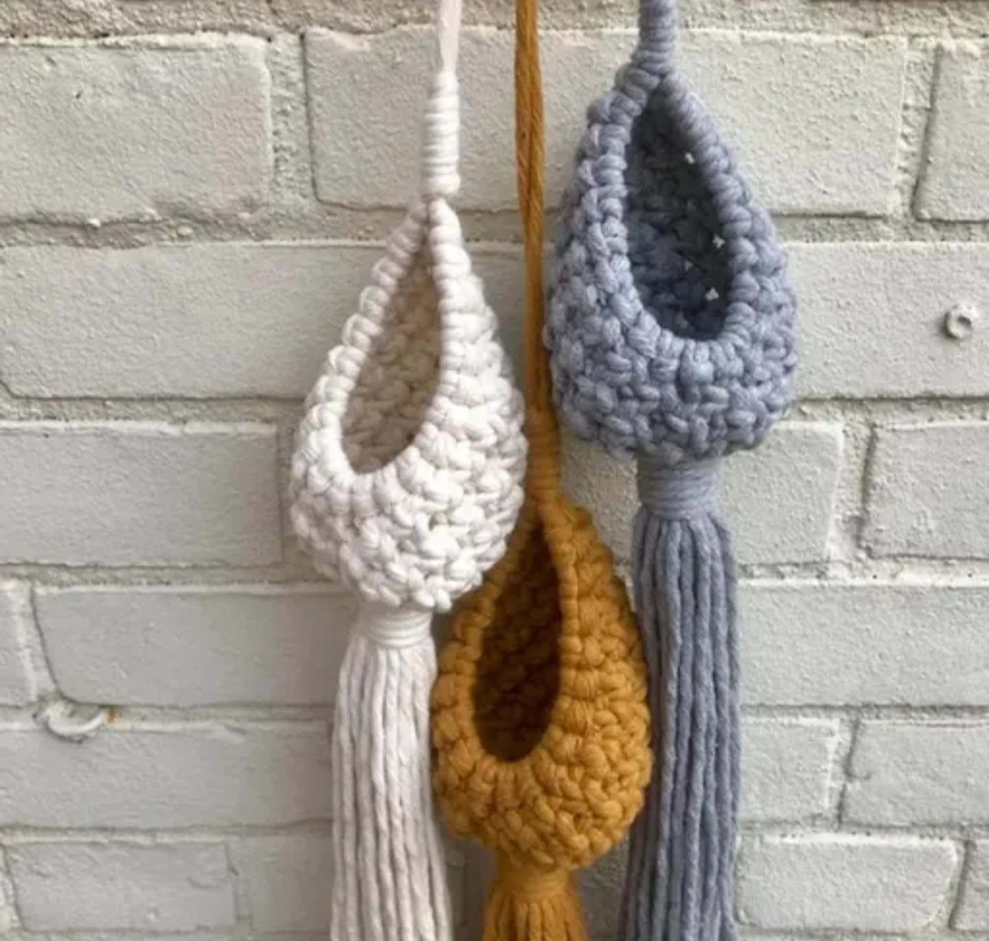 Handmade Macrame Air Plant Holder, Wall Hanging Planter, Grey and Mustard, Decorative Rope