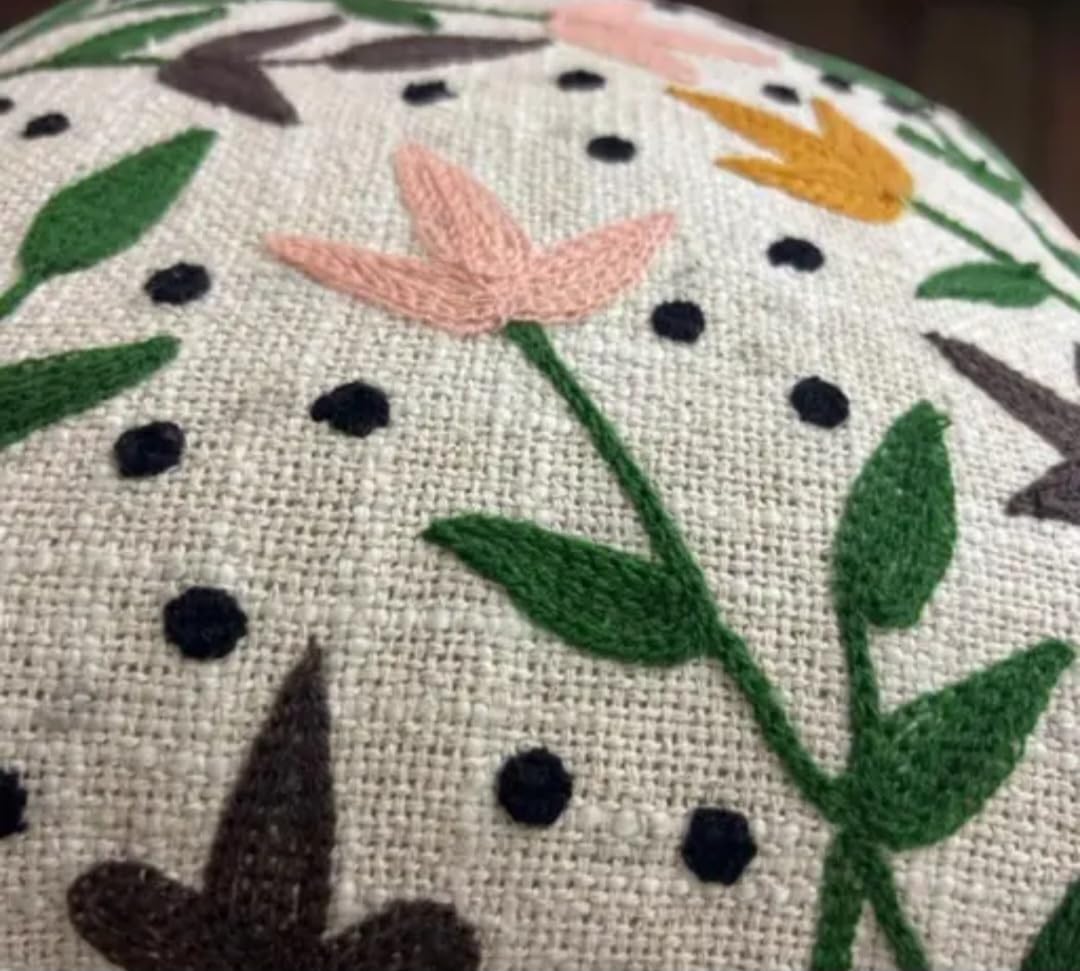 Floral Handmade Throw Pillow Cover, Botanical Print, Green Pink Yellow, Linen-Look Fabric, Decorative Cushion for Sofa