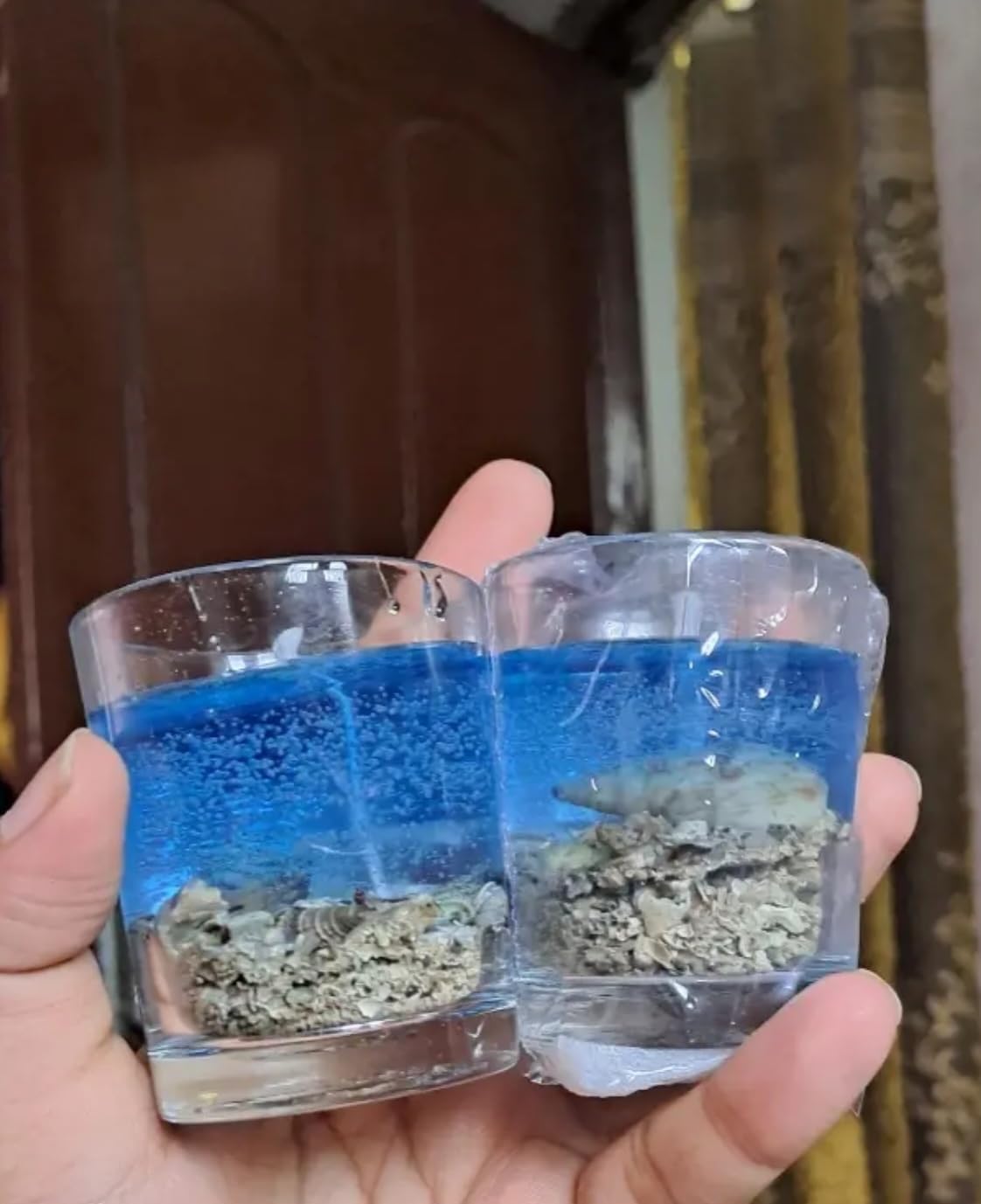 Ocean-Themed Glass Gel Candles, Set of 2, Blue Seashell Design