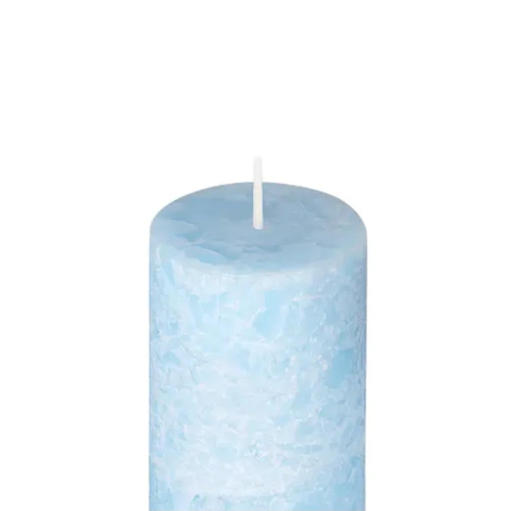 Decorative Pillar Candles Set of 3, Light Blue, Mottled Texture, Various Sizes