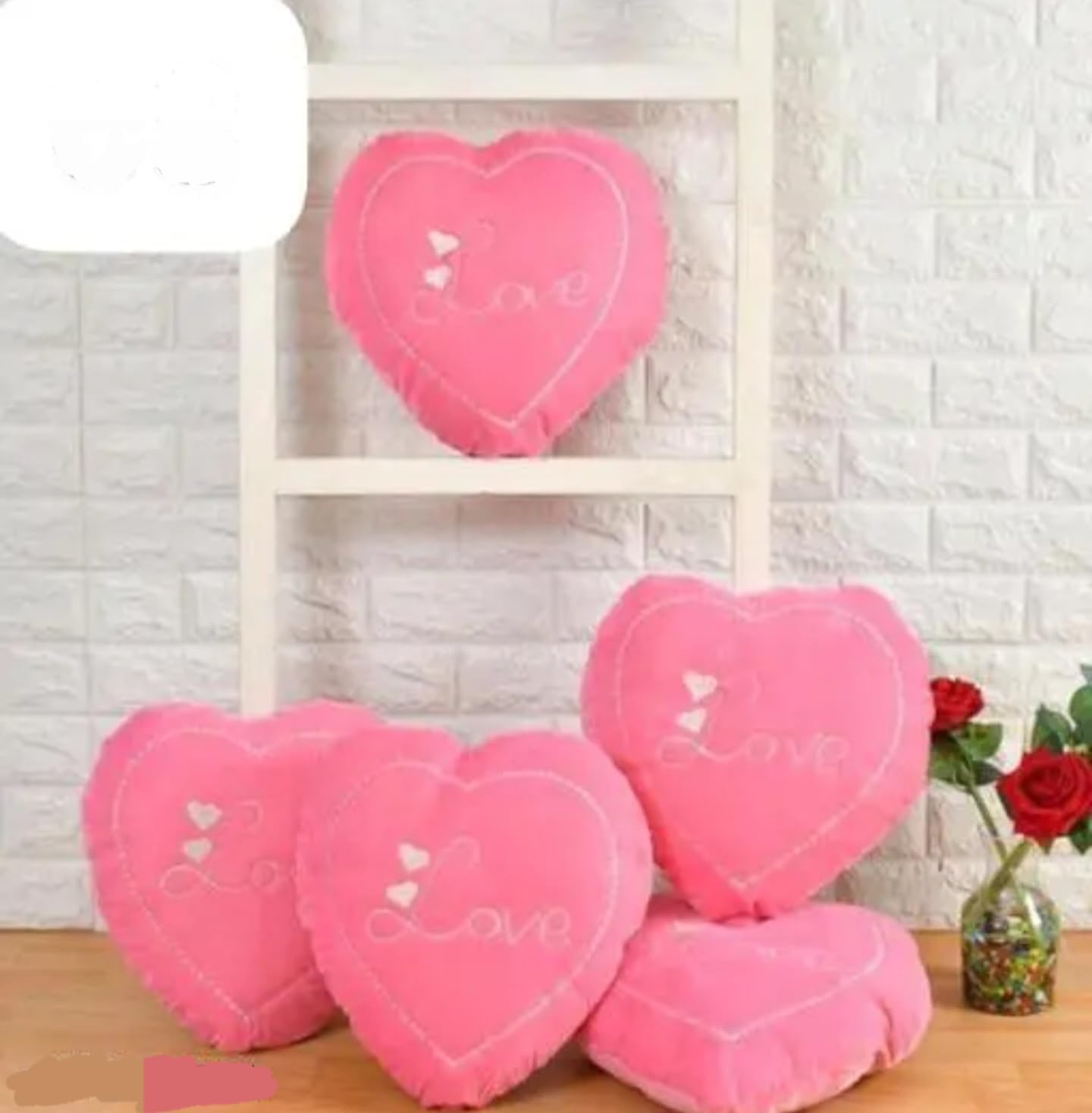 Pink Heart Shaped Love Decorative Throw Pillows, Plush, Romantic Valentine's Day Home Decor, Set of 5