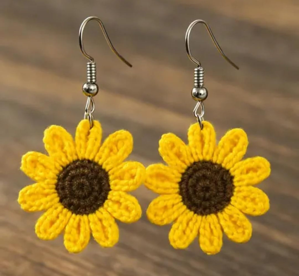 Sunflower Dangle Earrings, Yellow Flower Drop Earrings, Hook Style, Floral Design
