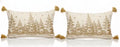 Christmas Tree Throw Pillow Cover Set of 2, Cream and Gold, Tassel Corners, Holiday Winter Decor