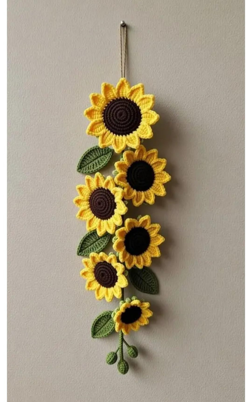 Crochet Sunflower Wall Hanging, Yellow and Green, Handmade Floral Home Decor, Boho Style