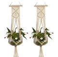 Macrame Plant Hanger, Handcrafted Cotton Rope, Hanging Planter with Wooden Rod, Beige
