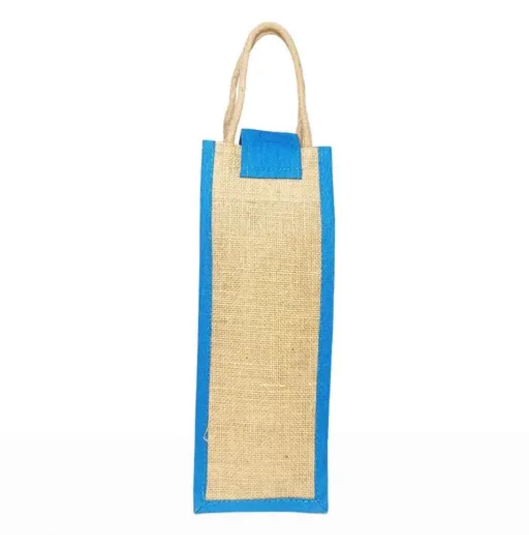 Jute Water Bottle Bag, Blue, Warli Print, Rope Handle with Button Closure, Reusable Carrier Tote